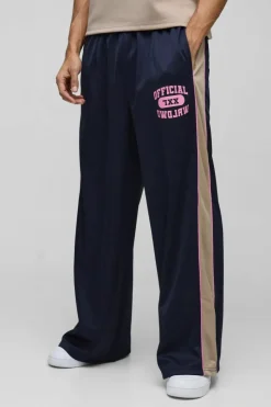 Online boohooMAN Extreme Wide Leg Graphic Tricot Joggers navy