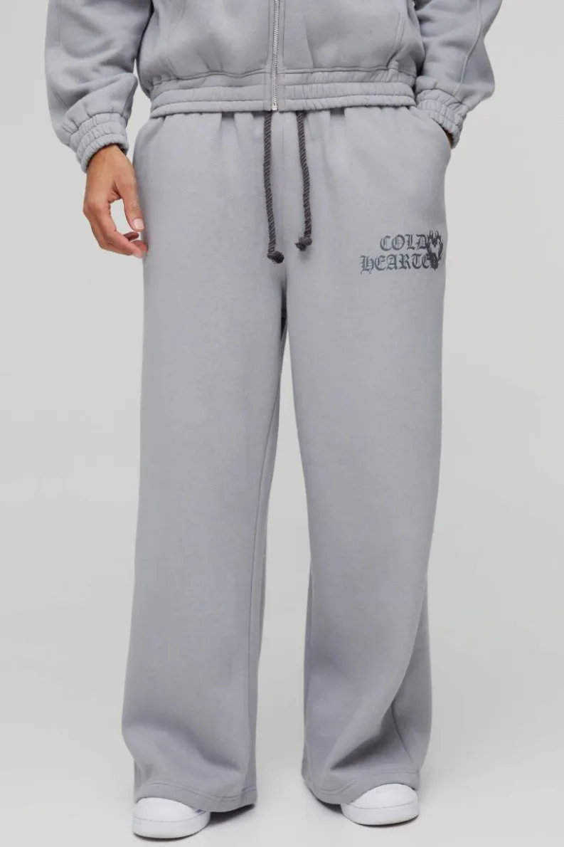 Cheap boohooMAN Extreme Wide Leg Heart Printed Double Waistband Jogger grey marl