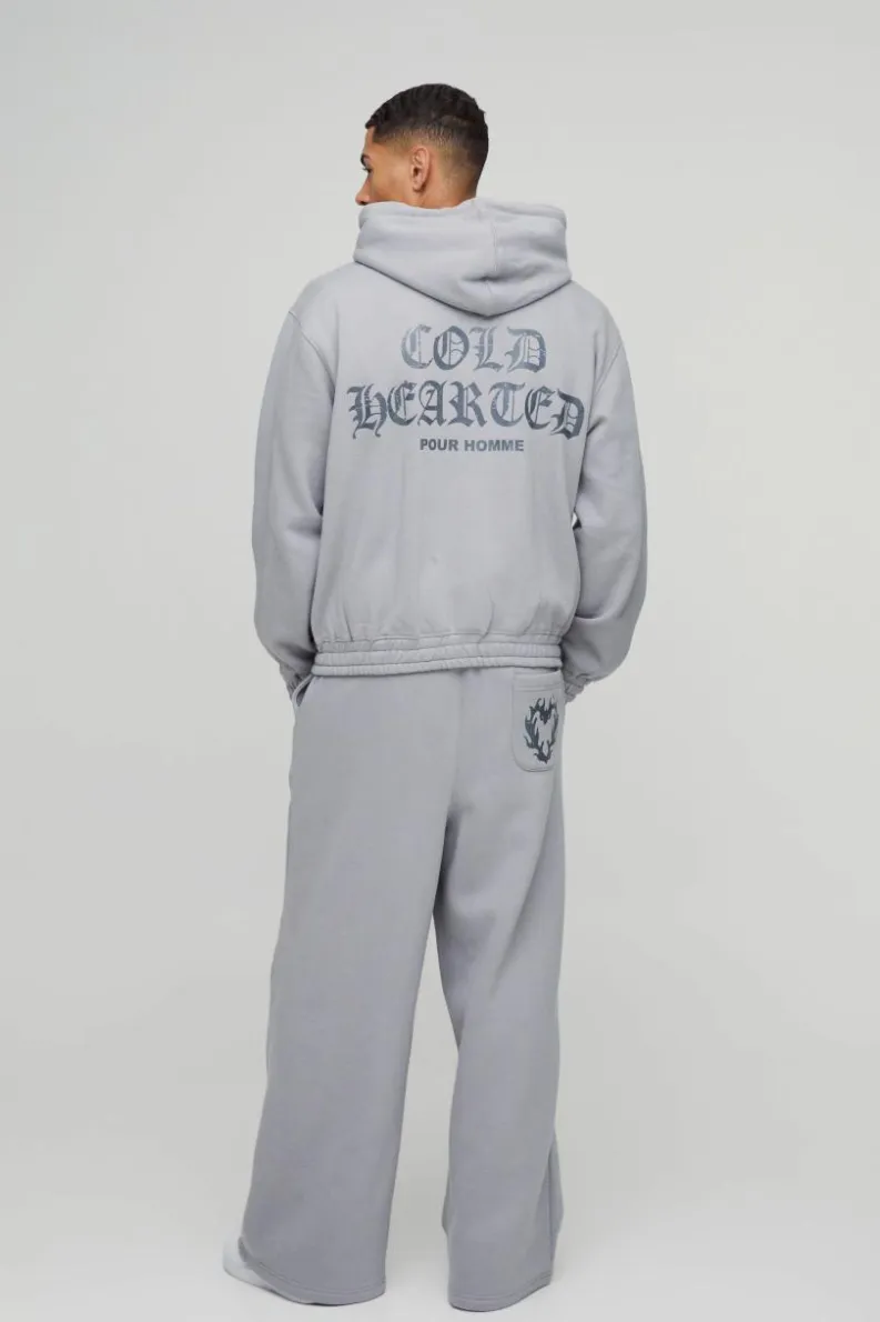 Cheap boohooMAN Extreme Wide Leg Heart Printed Double Waistband Jogger grey marl