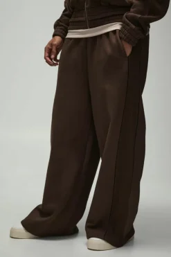 Flash Sale boohooMAN Extreme Wide Leg Heavy Rib Panelled 3D Embroidered Joggers chocolate