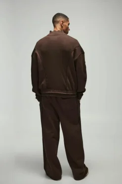 Flash Sale boohooMAN Extreme Wide Leg Heavy Rib Panelled 3D Embroidered Joggers chocolate