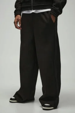 Sale boohooMAN Extreme Wide Leg Heavy Rib Panelled 3D Embroidered Joggers black