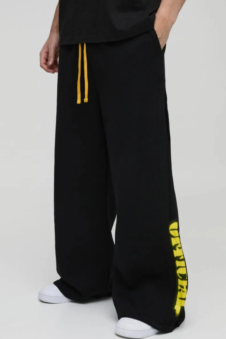 Hot boohooMAN Extreme Wide Leg Official Pleated Gusset Jogger black