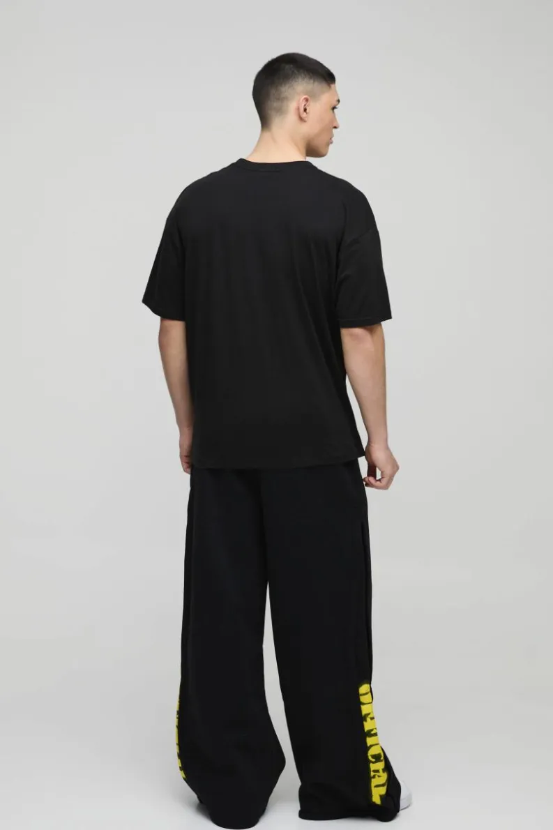 Hot boohooMAN Extreme Wide Leg Official Pleated Gusset Jogger black