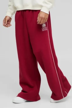Flash Sale boohooMAN Extreme Wide Leg Printed Piping Jogger burgundy