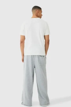 Fashion boohooMAN Extreme Wide Leg Raw Edge Loopback Jogger grey marl