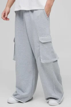 Flash Sale boohooMAN Extreme Wide Leg Raw Edge Loopback Cargo Jogger grey marl