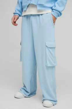 Discount boohooMAN Extreme Wide Leg Raw Edge Loopback Cargo Jogger light blue