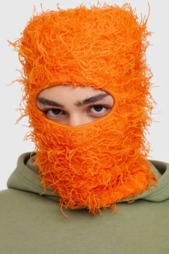 Cheap boohooMAN Eyelash Knit Face Covering in orange