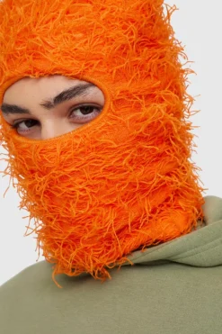 Cheap boohooMAN Eyelash Knit Face Covering in orange