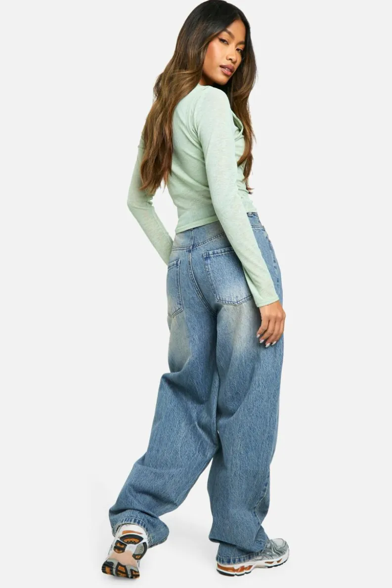 Store boohoo Faded Wide Leg Jeans vintage blue