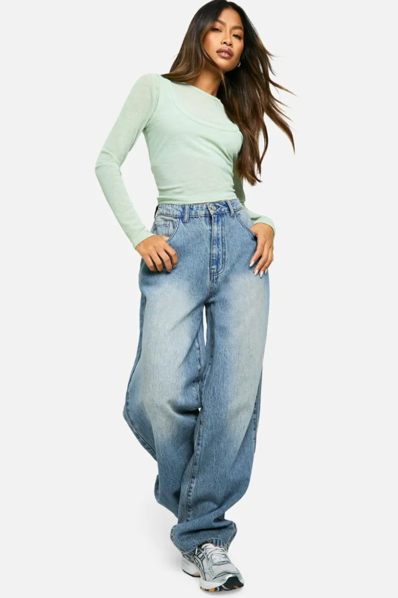 Store boohoo Faded Wide Leg Jeans vintage blue