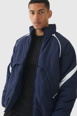 Clearance boohooMAN Faux Layer Funnel Neck Parka In navy