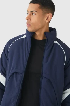 Clearance boohooMAN Faux Layer Funnel Neck Parka In navy