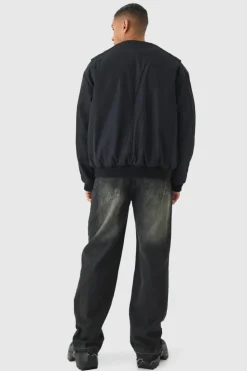 Online boohooMAN Faux Layer Utility Vest Bomber Jacket In black