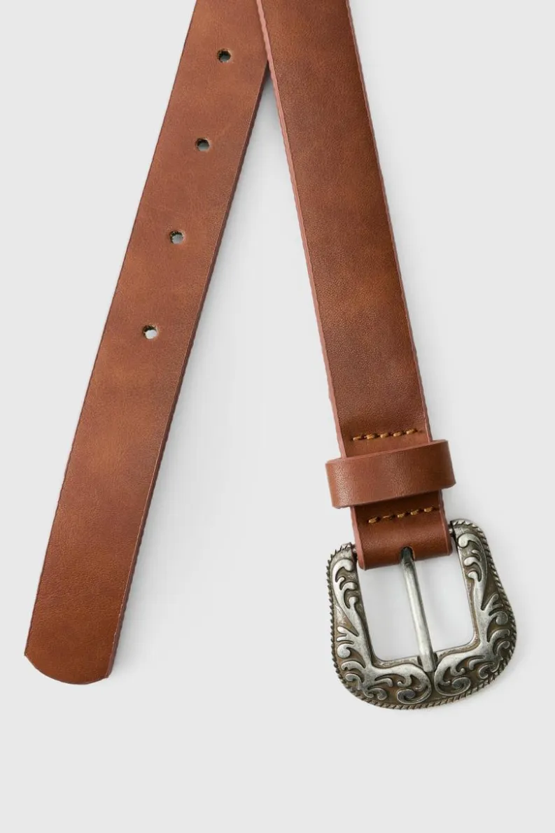 Fashion boohooMAN Faux Leather Belt With Western Buckle in brown