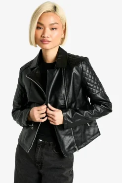 Best Sale boohoo Faux Leather Biker Jacket black