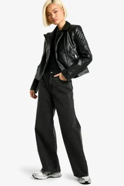 Best Sale boohoo Faux Leather Biker Jacket black