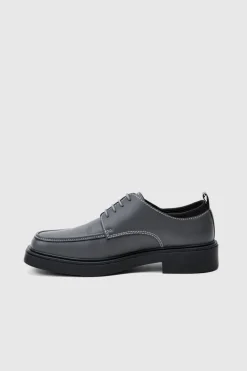 Online boohooMAN Faux Leather Contras Stitch Derby Shoes In grey