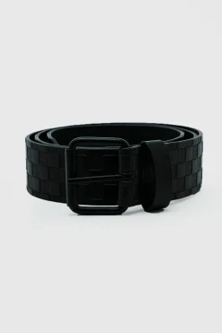 Hot boohooMAN Faux Leather Embossed Checkerboard Belt black
