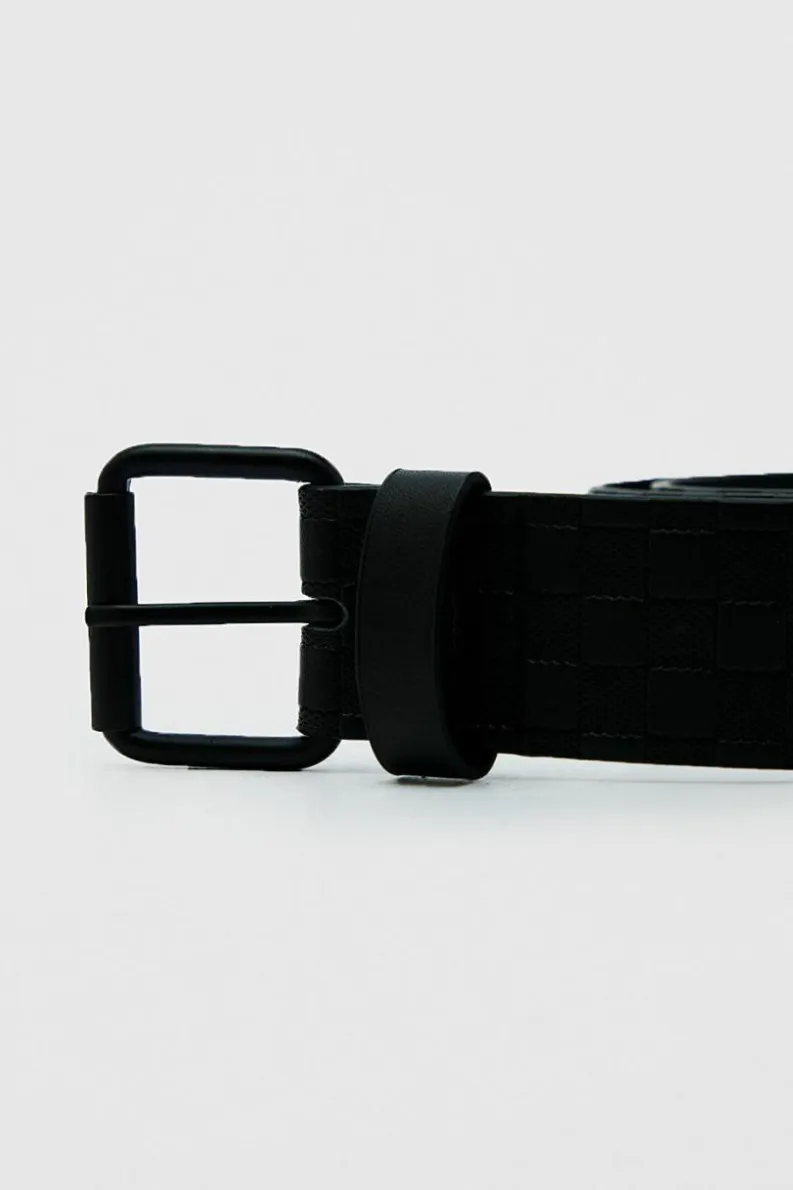 Hot boohooMAN Faux Leather Embossed Checkerboard Belt black