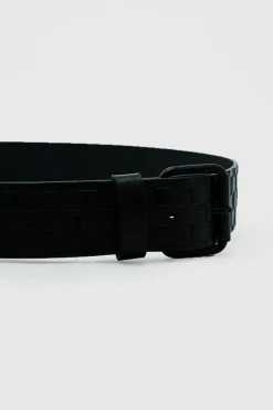 Hot boohooMAN Faux Leather Embossed Checkerboard Belt black