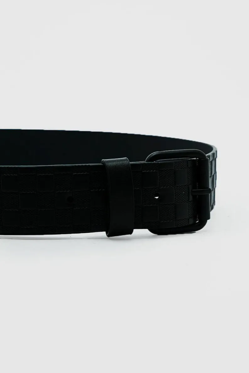 Hot boohooMAN Faux Leather Embossed Checkerboard Belt black