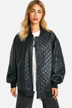 Clearance boohoo Faux Leather Quilted Oversized Bomber Jacket black