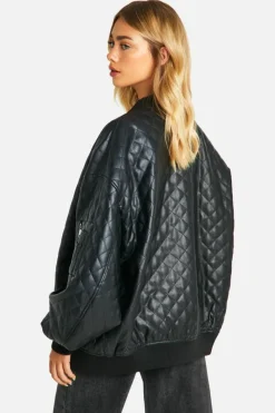 Clearance boohoo Faux Leather Quilted Oversized Bomber Jacket black