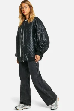 Clearance boohoo Faux Leather Quilted Oversized Bomber Jacket black