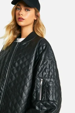 Clearance boohoo Faux Leather Quilted Oversized Bomber Jacket black