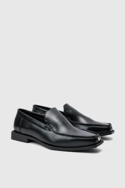 Hot boohooMAN Faux Leather Square Toe Loafer In black