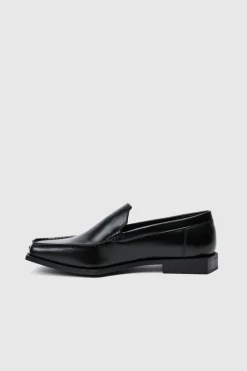 Hot boohooMAN Faux Leather Square Toe Loafer In black