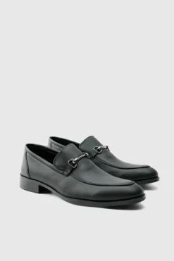 Best Sale boohooMAN Faux Leather Suede snaffle loafer black
