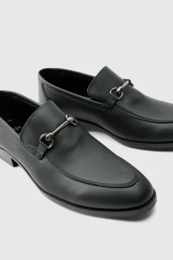 Best Sale boohooMAN Faux Leather Suede snaffle loafer black