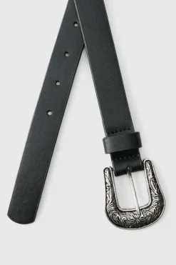 Outlet boohooMAN Faux Leather Textured Belt With Western Buckle black