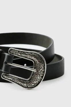 Outlet boohooMAN Faux Leather Textured Belt With Western Buckle black