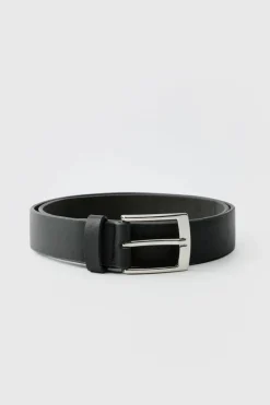 Fashion boohooMAN Faux Leather Textured Belt With Silver Buckle black
