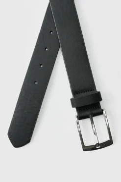 Fashion boohooMAN Faux Leather Textured Belt With Silver Buckle black