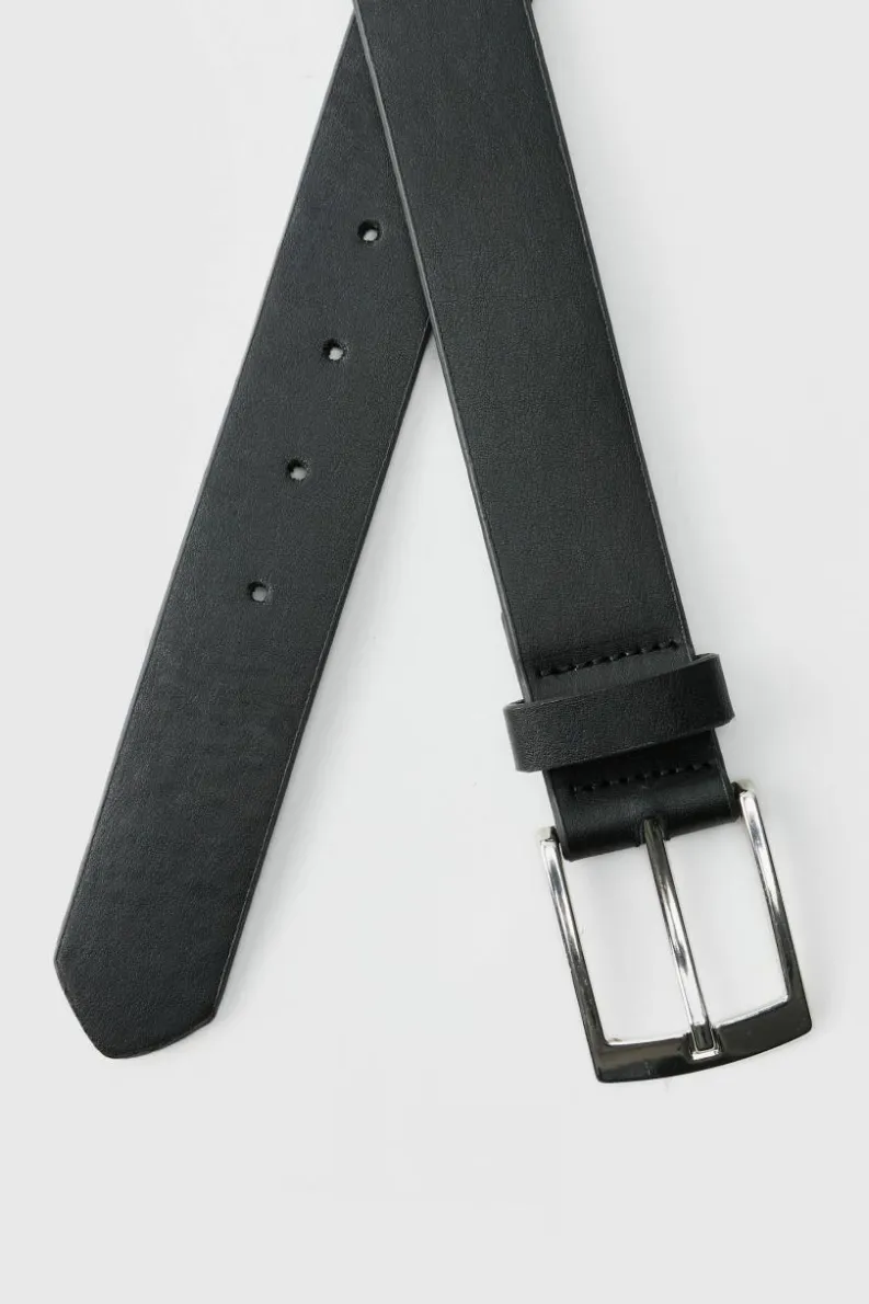 Fashion boohooMAN Faux Leather Textured Belt With Silver Buckle black