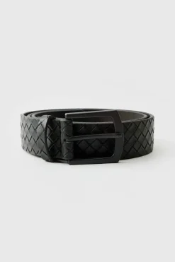 Shop boohooMAN Faux Leather Woven Belt In black