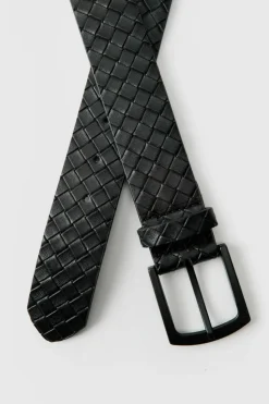 Shop boohooMAN Faux Leather Woven Belt In black