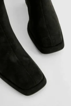 Online boohoo Faux Suede Block Heel Platform Knee High Boots black