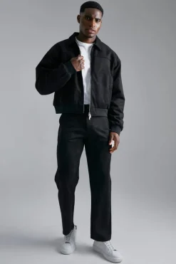Fashion boohooMAN Faux Suede Boxy Collared Bomber Jacket black