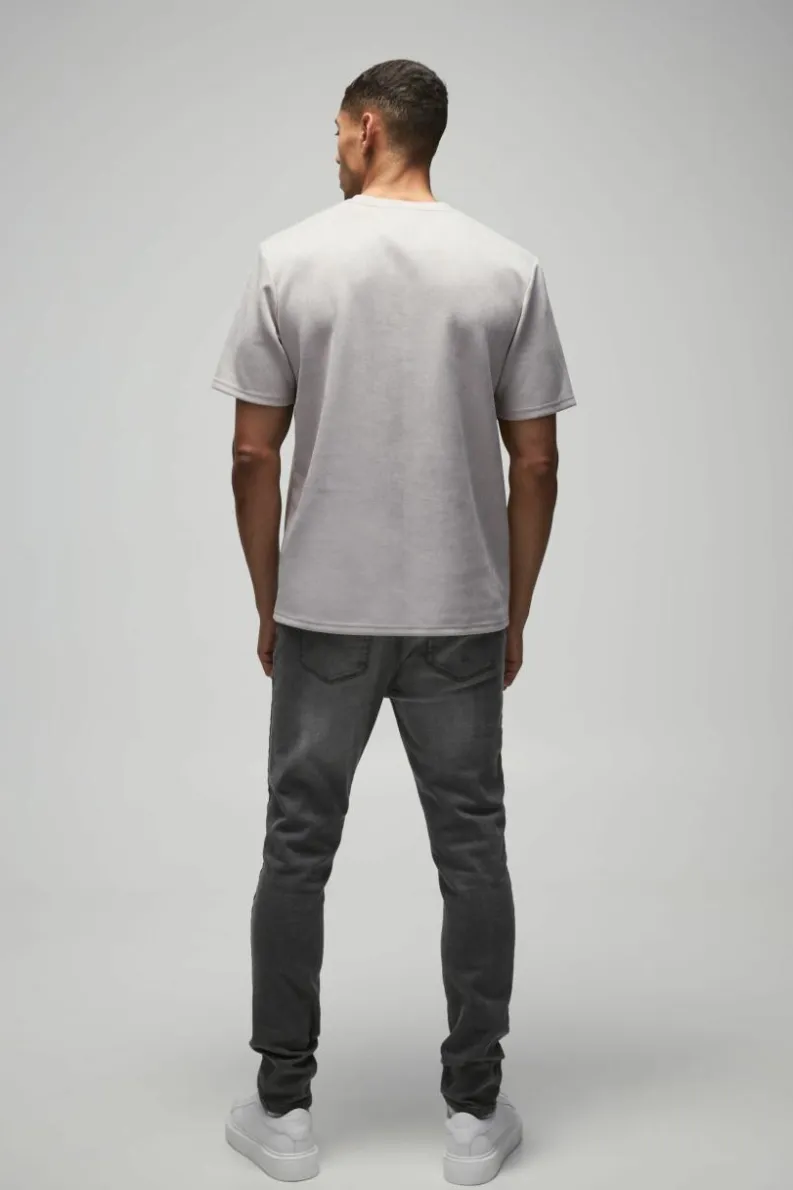 Shop boohooMAN Faux Suede Brushed T-shirt stone