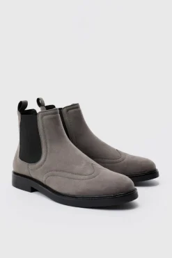 Shop boohooMAN Faux Suede Chelsea Boots grey