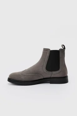 Shop boohooMAN Faux Suede Chelsea Boots grey