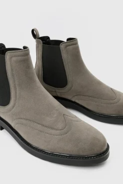 Shop boohooMAN Faux Suede Chelsea Boots grey
