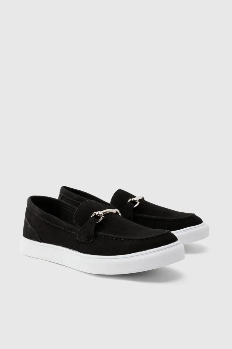 Shop boohooMAN Faux Suede Chunky Snaffle Loafer black