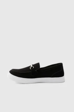 Shop boohooMAN Faux Suede Chunky Snaffle Loafer black